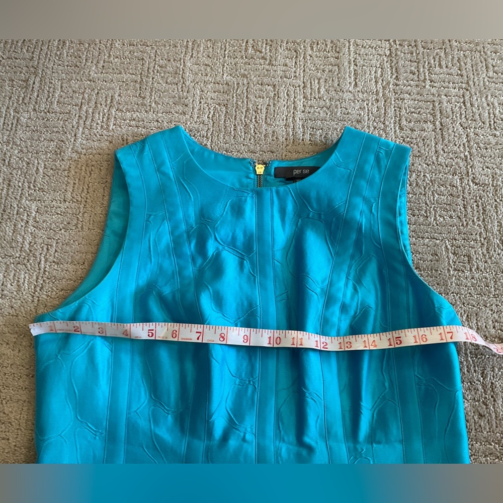 🩵 ✨ Per Se Blue Sheath Midi Dress Cotton Silk Blend 10 EUC Old Money Luxury - Picture 5 of 6